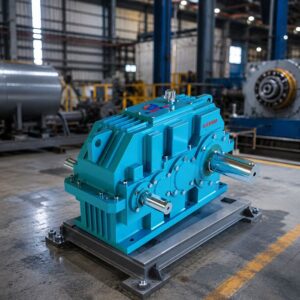 Helical Gearbox by Gamma Gears installed in an industrial manufacturing facility for efficient and reliable power transmission.