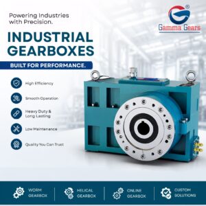 Gamma Gears industrial gearbox manufactured in Ahmedabad, Gujarat, designed for high-efficiency power transmission, heavy-duty industrial applications, and reliable performance.