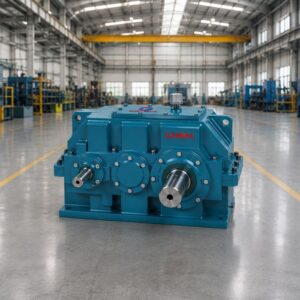 Precision-engineered Helical Gearbox by Gamma Gears displayed in a modern industrial factory for reliable power transmission and heavy-duty industrial applications.
