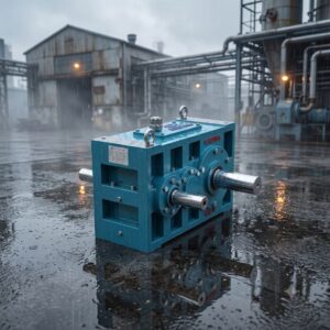 Heavy-duty helical gearbox manufactured in Gujarat for conveyors, material handling, and industrial machinery.