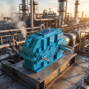 Gamma Gears helical gearbox showing smooth and efficient power transmission compared to spur gearboxes for industrial applications.