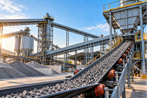 Worm reduction gearbox driving conveyor belts and bucket elevators in material handling systems