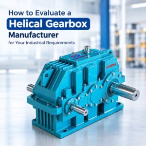 Gamma Gears industrial helical gearbox with heavy-duty housing and precision-machined shafts